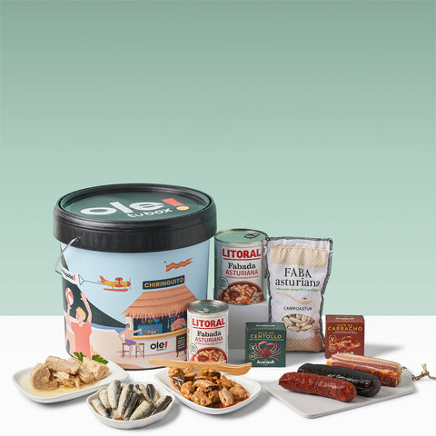 Pack de productos asturianos: fabada, compango, mejillones, sardinas, atún y paté